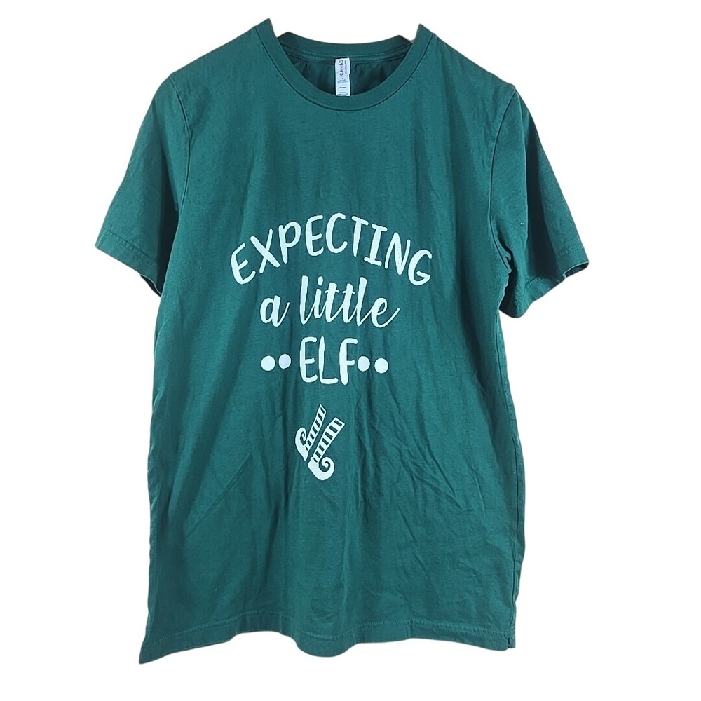 Bella+Canvas Expecting a Little Elf‎ T-Shirt Maternity L Green Holiday Graphic